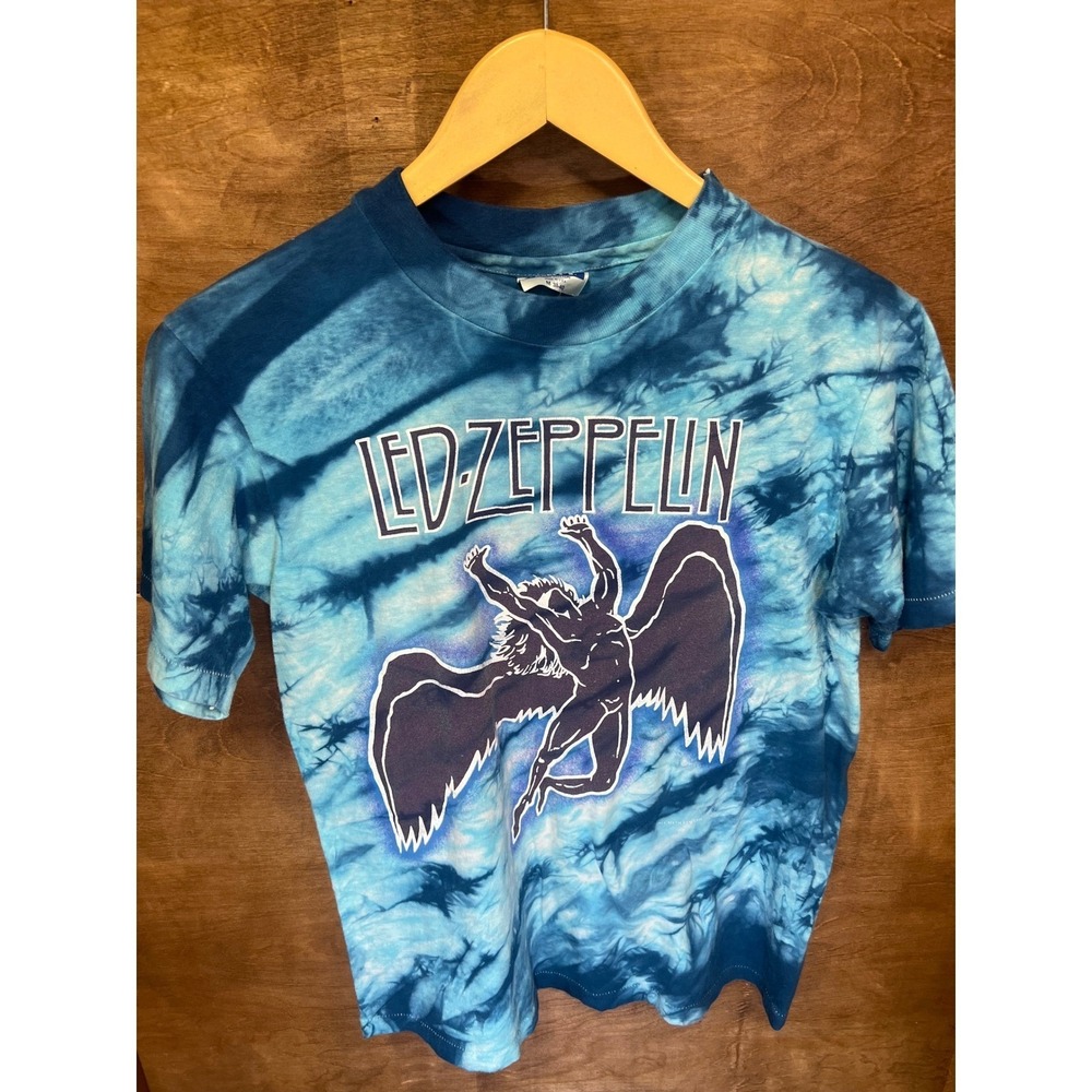 Vintage Led Zeppelin Tie Dye Shirt Hanes Beefy-T 1984 Myth Gem Blue Mens Medium - Picture 2 of 5